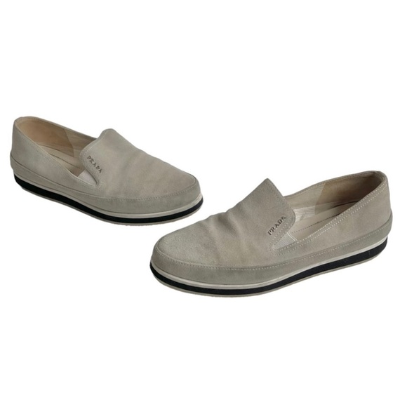 Prada Taupe / Tan Suede Slip On Loafer Sneaker - Picture 1 of 15